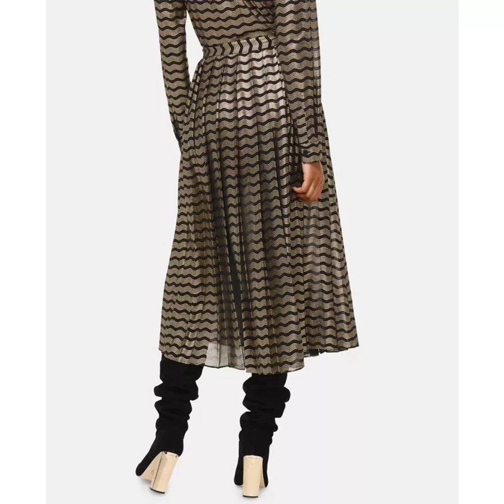 NWT Women Petite Size 8 8P MICHAEL Michael Kors Wavy-Striped Metallic Midi Skirt - Picture 2 of 2
